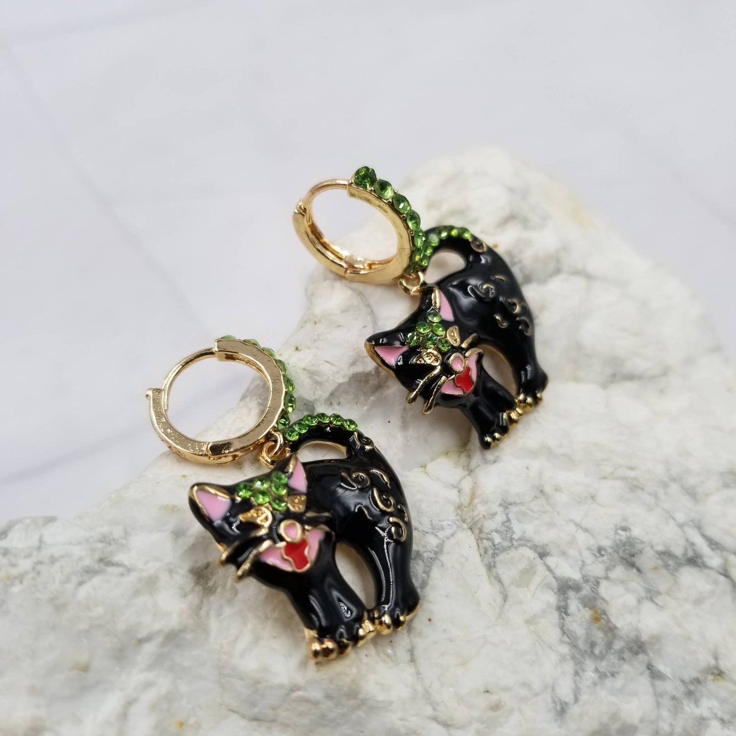 Black Cat Crystal Earrings