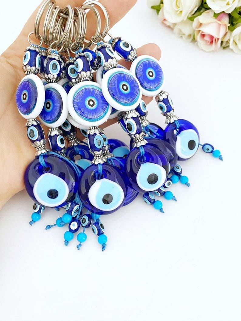 Blue Evil Eye Keychain, Evil Eye Bead, Evil Eye Keyring, Good Luck Charm