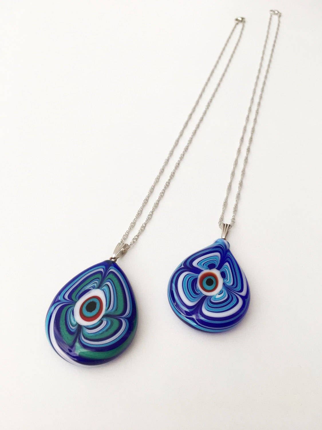 Murano Glass Evil Eye Necklace, Elegant Evil Eye Charm Necklace, Lamp Work