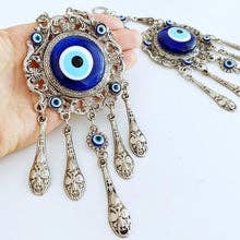 Evil Eye Wall Hanging, Blue Evil Eye Bead, Metal Wall Decor