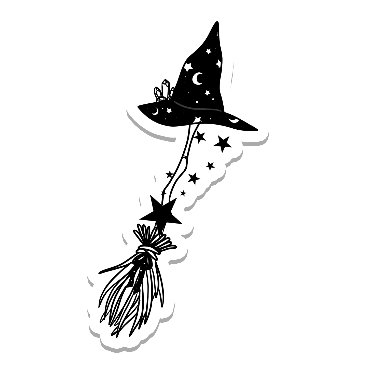 Black and White Witch Broom Vinyl Sticker | 3"