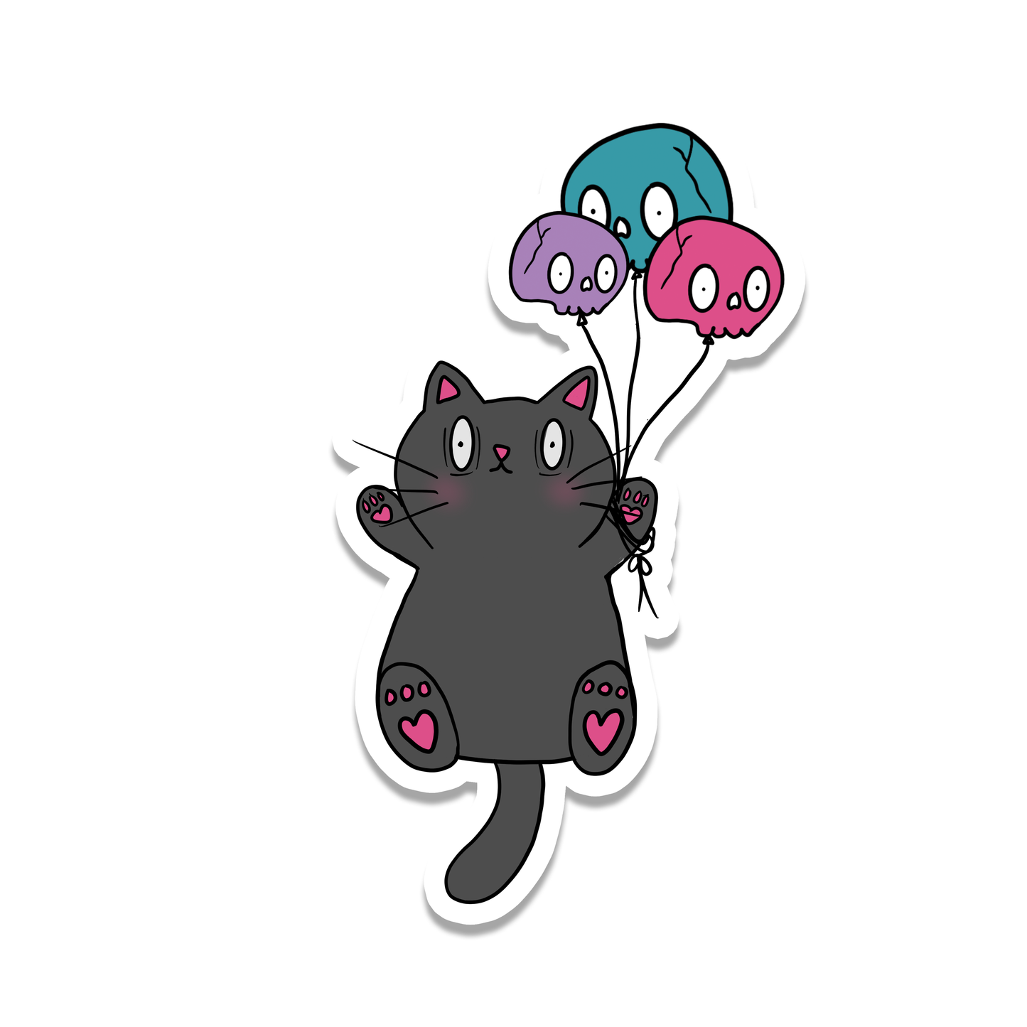 Cat and Skull Balloons Vinyl Sticker | 3.5