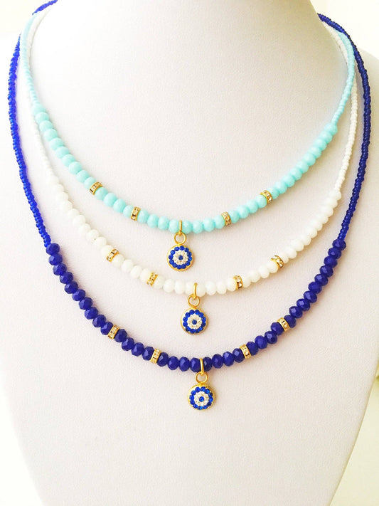 Evil Eye Necklace, Miyuki Necklace, Seed Beads Necklace, Evil Eye Charm Necklace