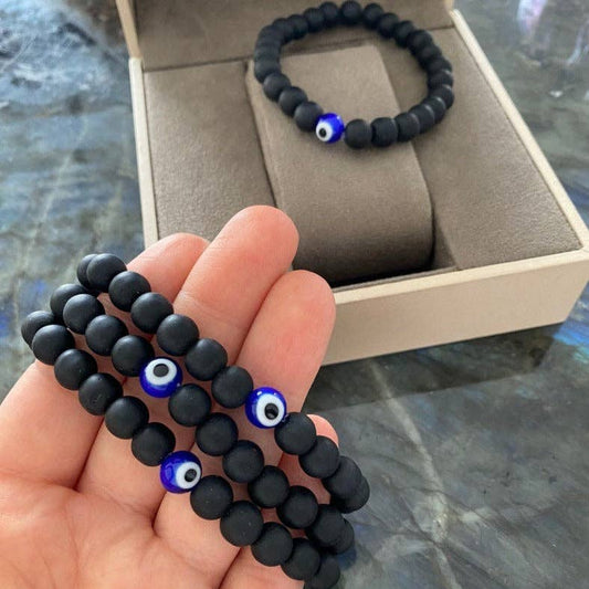 Evil Eye Bracelet for Men, Natural Stone Onyx Bead Bracelet